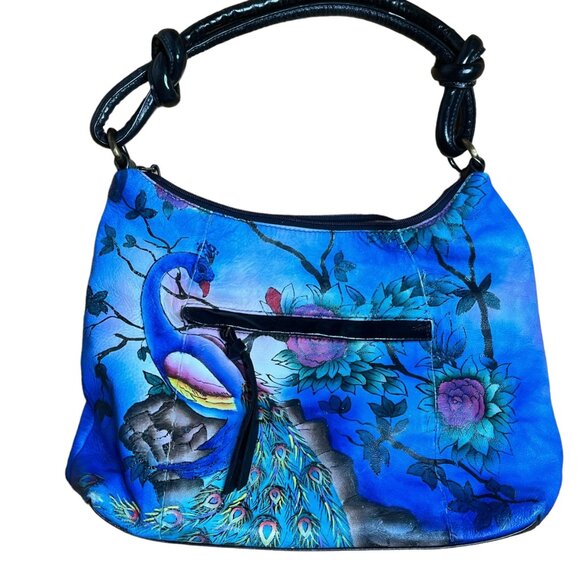 Artistic  Expression by sharif  Hand-Painted Leather Peacock Handbag with  Walle - Picture 3 of 16